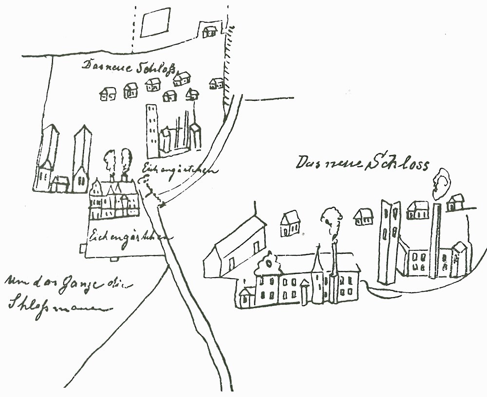 Schlossanlage - Skizze aus dem Jahr 1709.