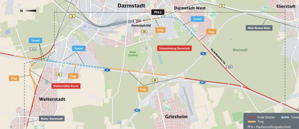 Neubaustrecke Frankfurt-Mannheim, Abschnitt 2: Darmstadt Nord bis Pfungstadt 