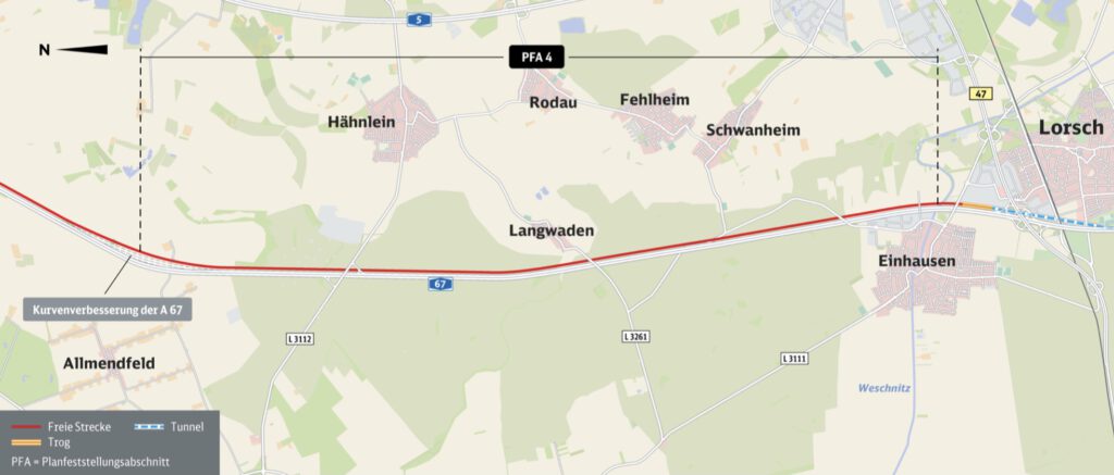 Neubaustrecke Frankfurt-Mannheim, Abschnitt 4: Gernsheim bis Einhausen/Lorsch